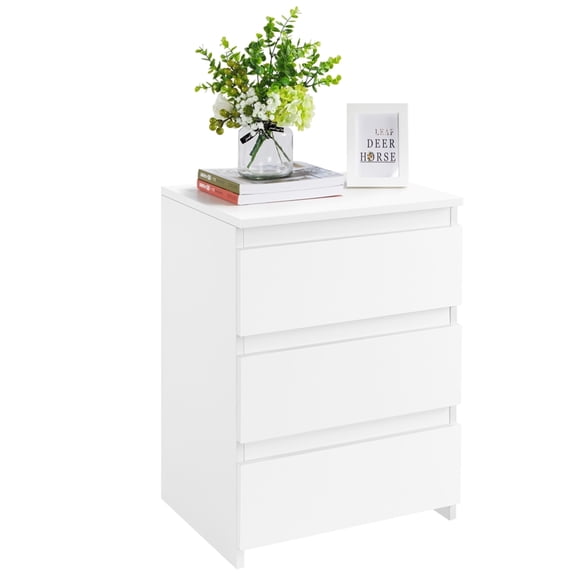 Yaheetech 24"H Wooden Nightstand, 3‑Drawer Handle‑Free Storage Chest of Drawers for Bedroom, White