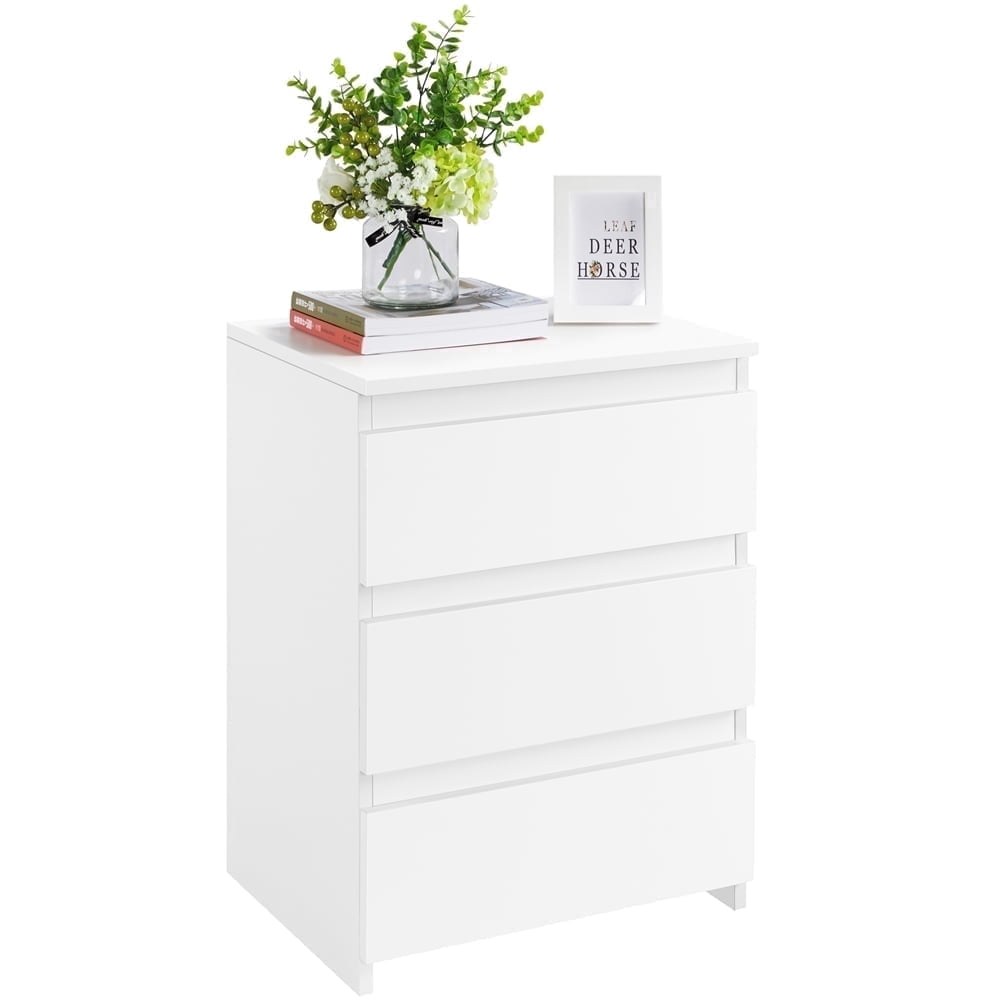 Yaheetech Vertical Wooden Nightstand with 3 Drawers for Bedroom, White