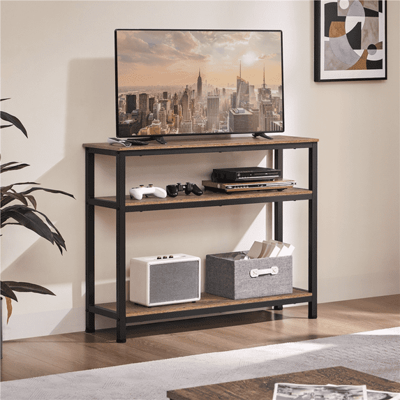 Topeakmart Vintage Sofa Side Table Industrial Console Table for Entryway Living Room, Rustic Brown