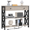 thumbnail image 1 of Topeakmart Vintage Wooden Console Table with Power Outlet for Home Living Room, Gray, 1 of 7