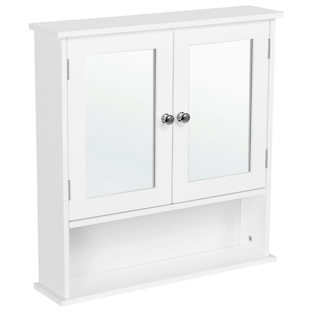 Topeakmart Wall Mount Cabinet with Double Mirror Doors Kitchen Storage Cabinet White