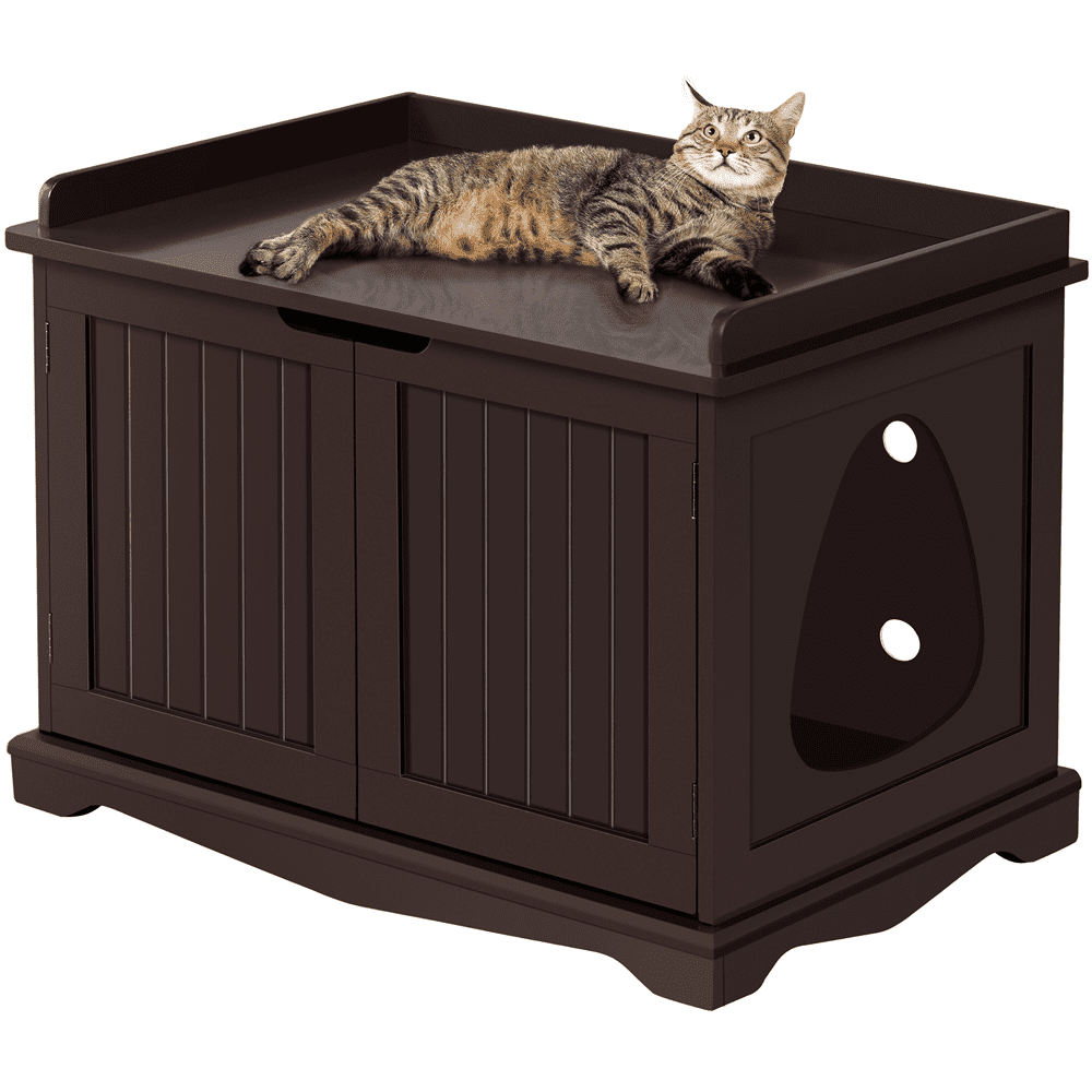 Topeakmart Large Wooden Enclosed Cat Litter Box Furniture with Double ...