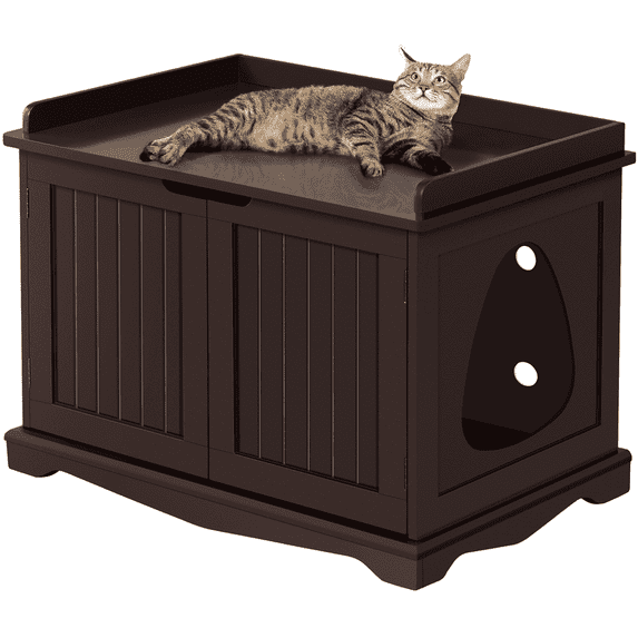 Yaheetech Wood Cat Litter Box Enclosure with Double Doors, Espresso