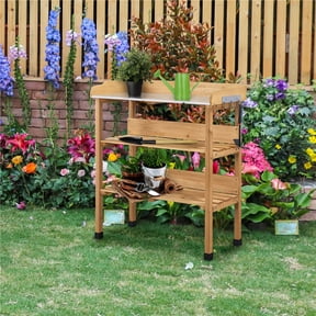 Yaheetech 3-layer Outdoor Potting Bench with Double-layer Storage Shelves