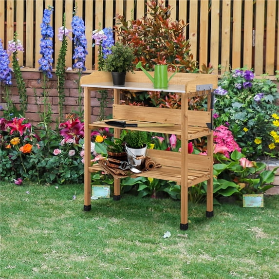 Yaheetech 3-layer Outdoor Potting Bench with Double-layer Storage Shelves