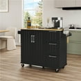 thumbnail image 1 of Topeakmart Wood Top Rolling Kitchen Cart Island with Storage Cabinet & 3 Drawers & Spice Rack, Black, 1 of 7