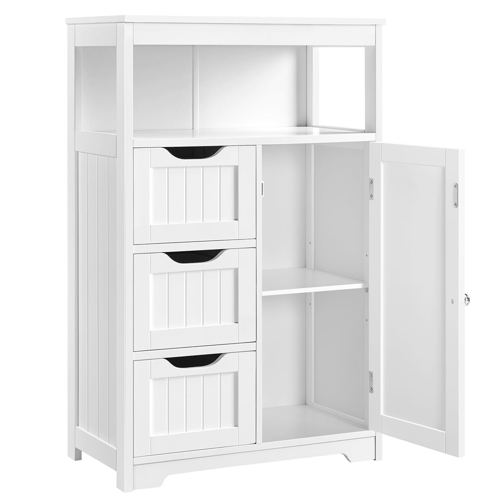 Topeakmart Wooden Bathroom Floor Cabinet Storage Organizer with Drawers, White