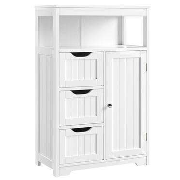 Topeakmart Wooden Bathroom Floor Cabinet Storage Organizer with Drawers, White