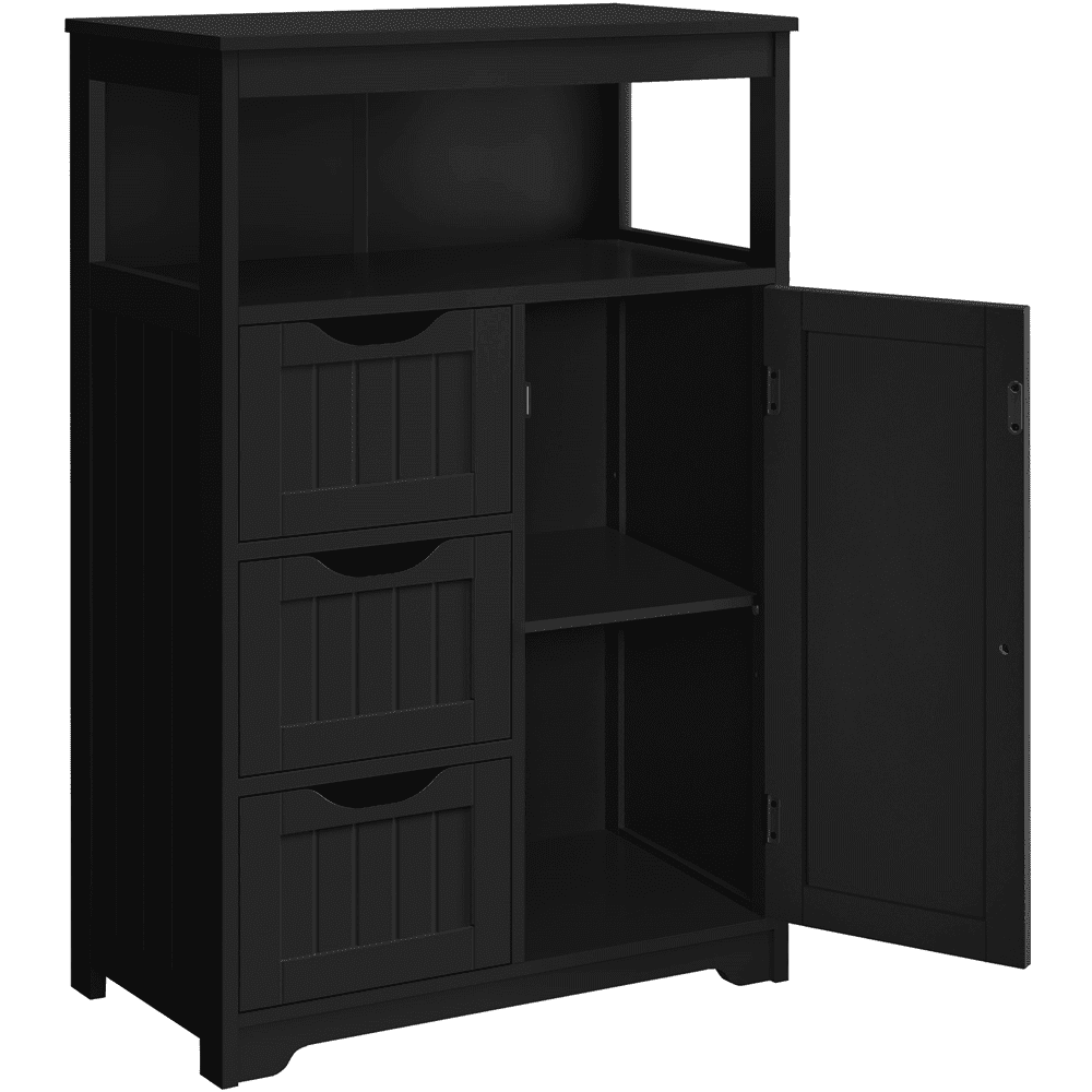 Yaheetech Wooden Floor Cabinet w/ Multi-Tiers & 3 Drawers, Black