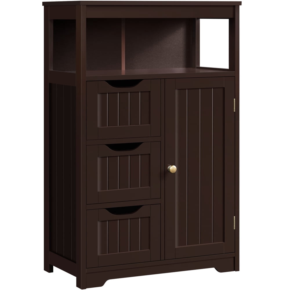Yaheetech Wooden Floor Cabinet w/ Multi-Tiers & 3 Drawers, Espresso