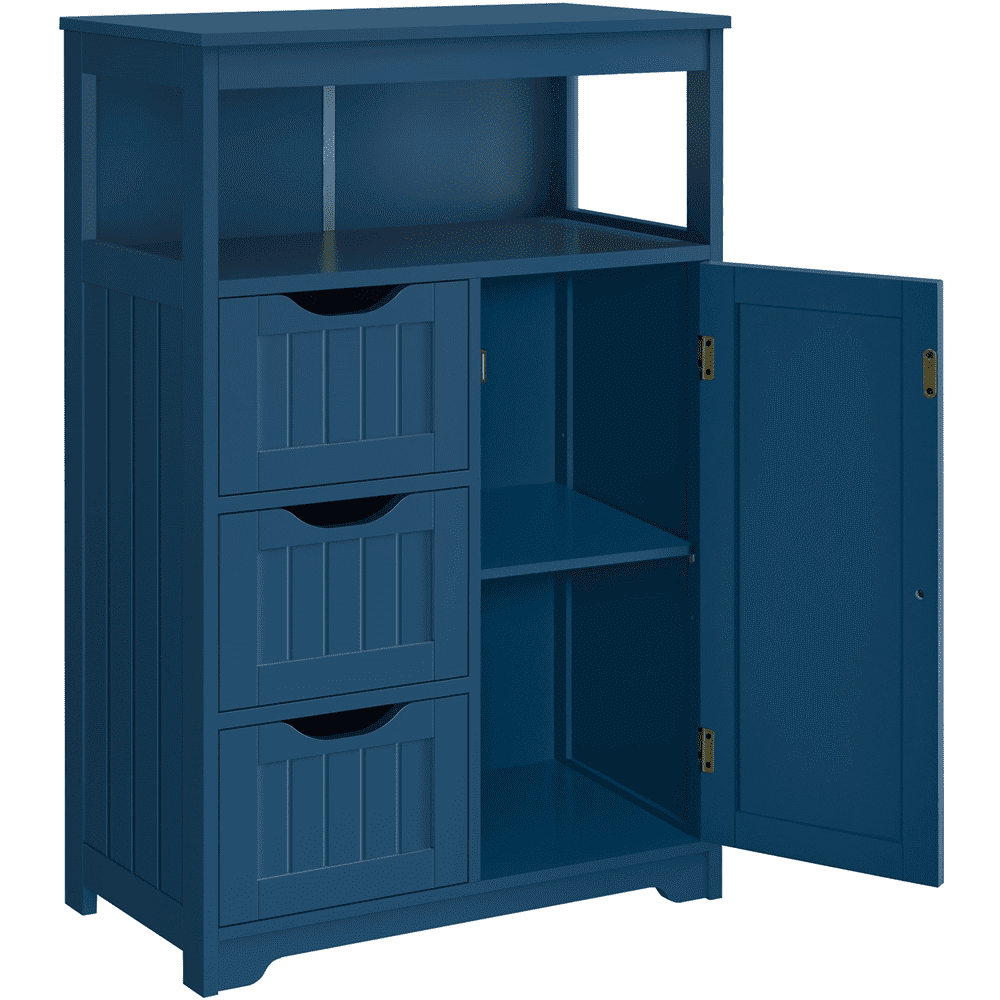 Yaheetech Wooden Floor Cabinet w/ Multi-Tiers & 3 Drawers, Navy Blue