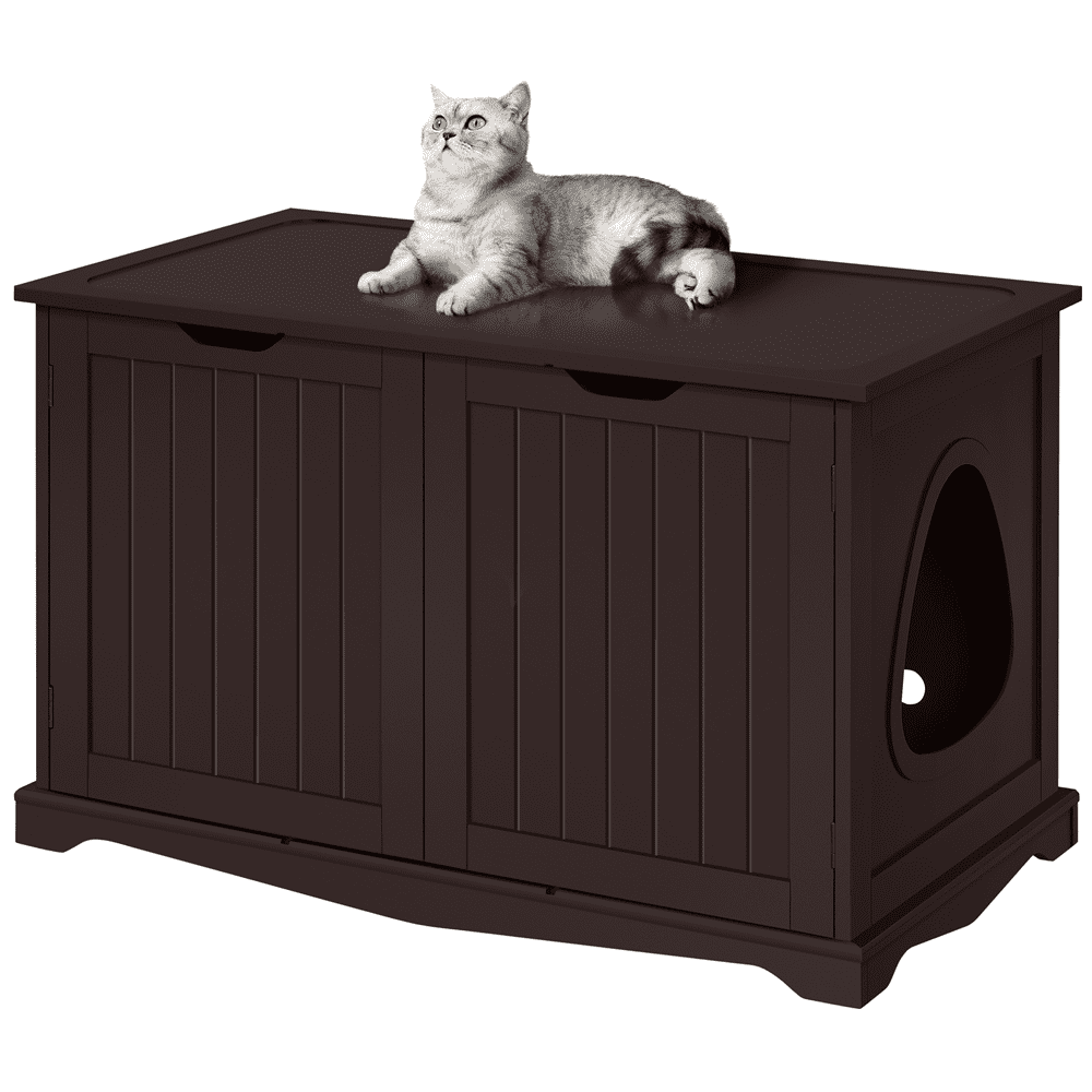 Topeakmart Wooden Hidden Cat Litter Box Side Table Washroom Storage