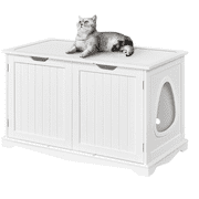 Topeakmart Cat Litter Box Enclosure Wooden Structure Litter Box with Divider, White