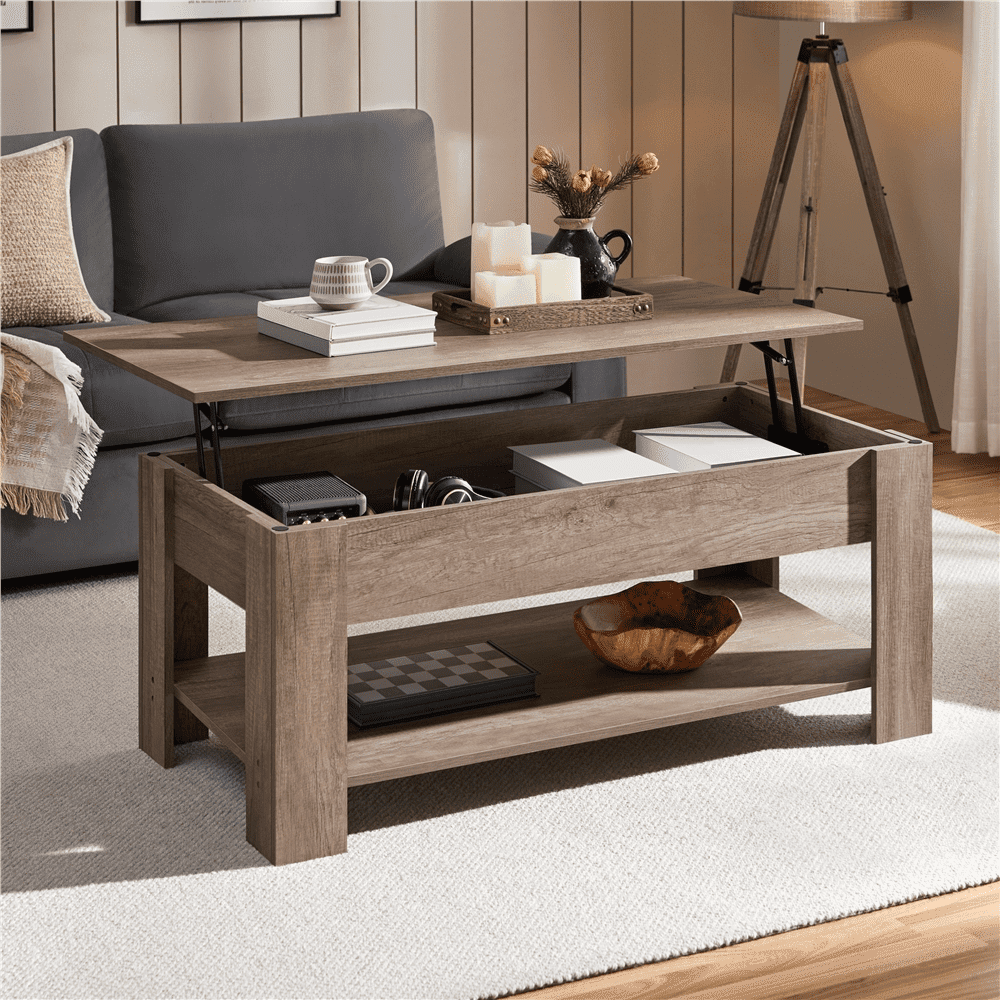 Yaheetech 47.5in Wooden Lift Top Coffee Table with Hidden Compartment for Living Room, Gray
