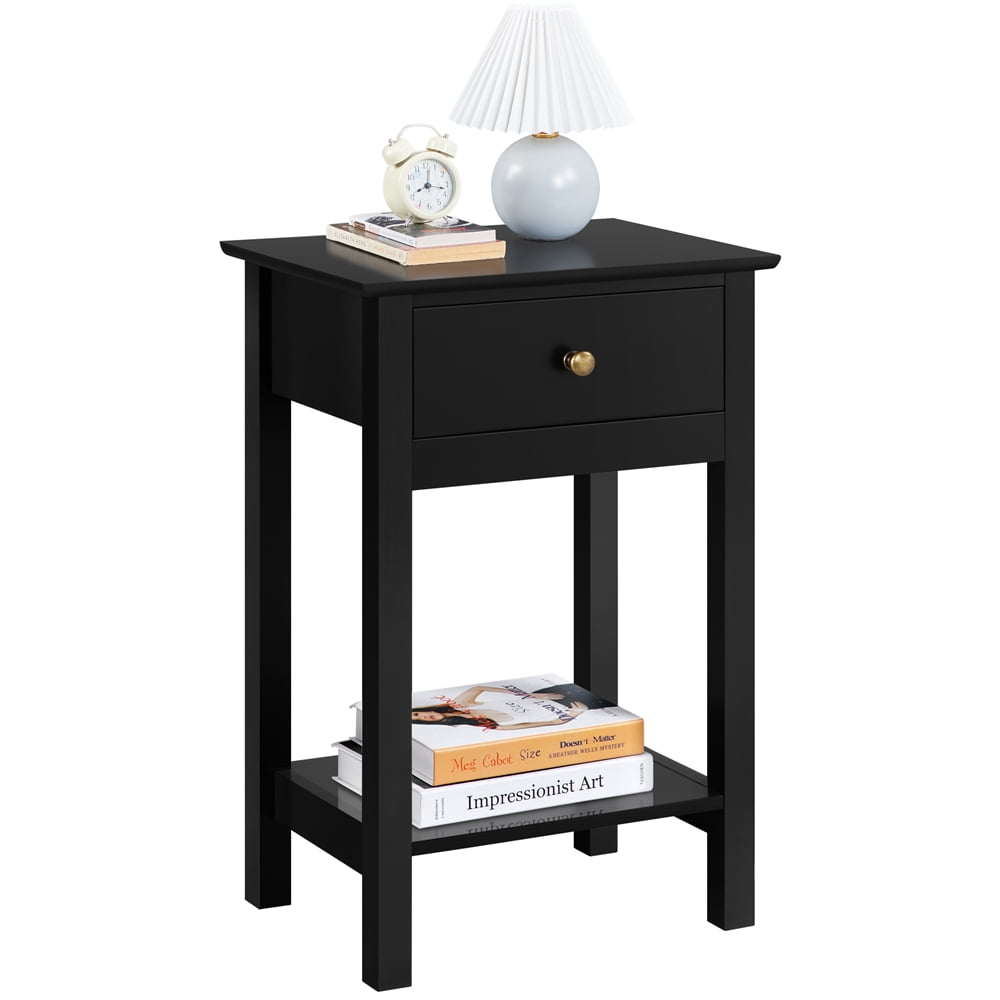 Topeakmart Wooden Nightstand with 1 Drawer & 1 Shelf for Living Room