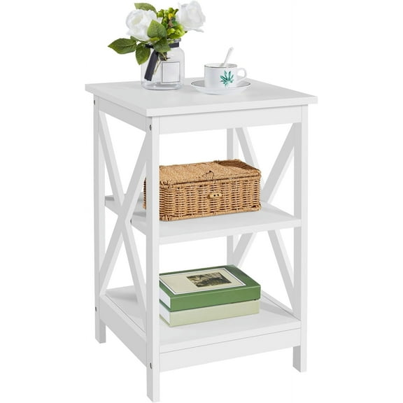 Topeakmart X Design Chair/Sofa Side End Table Storage Cabinet Wooden Display Stand for Living Room Solid Wood Legs, White