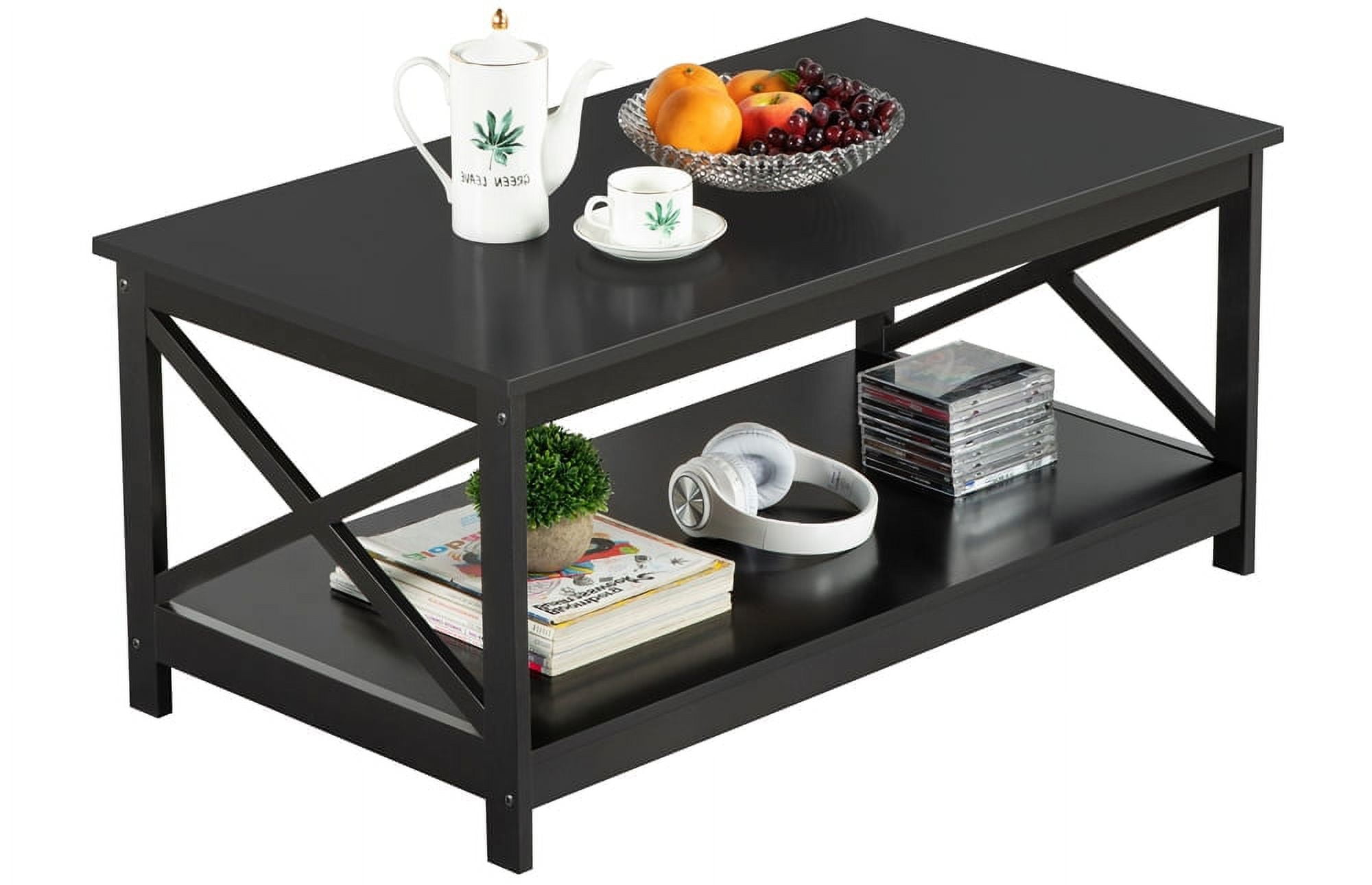 Topeakmart X-Design Vintage Coffee Table with Storage Shelf, Matching End Table for Living Room ...