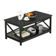 Topeakmart X-Design Coffee Table Living Room Furniture Table with Storage Shelf, Black
