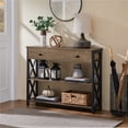 thumbnail image 1 of Yaheetech X Design Console Table w/ 1 Drawer & 2 Shelves, Taupe Wood, 1 of 7
