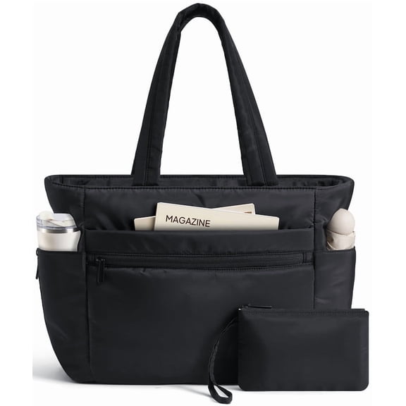 Topeast Tote Work Bags for Women with Small Bag, Large Teacher Nurse Bag for Her, Computer Laptop Handbags for Travel, Purses for Women, Black