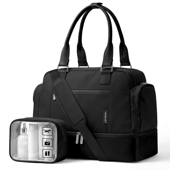 Topeast Travel Duffle Bag Weekender Overnight Bags for Women, Carry On Hospital Purse for Mom with Wet Toiletry Pocket, Traveling Essentials, Black