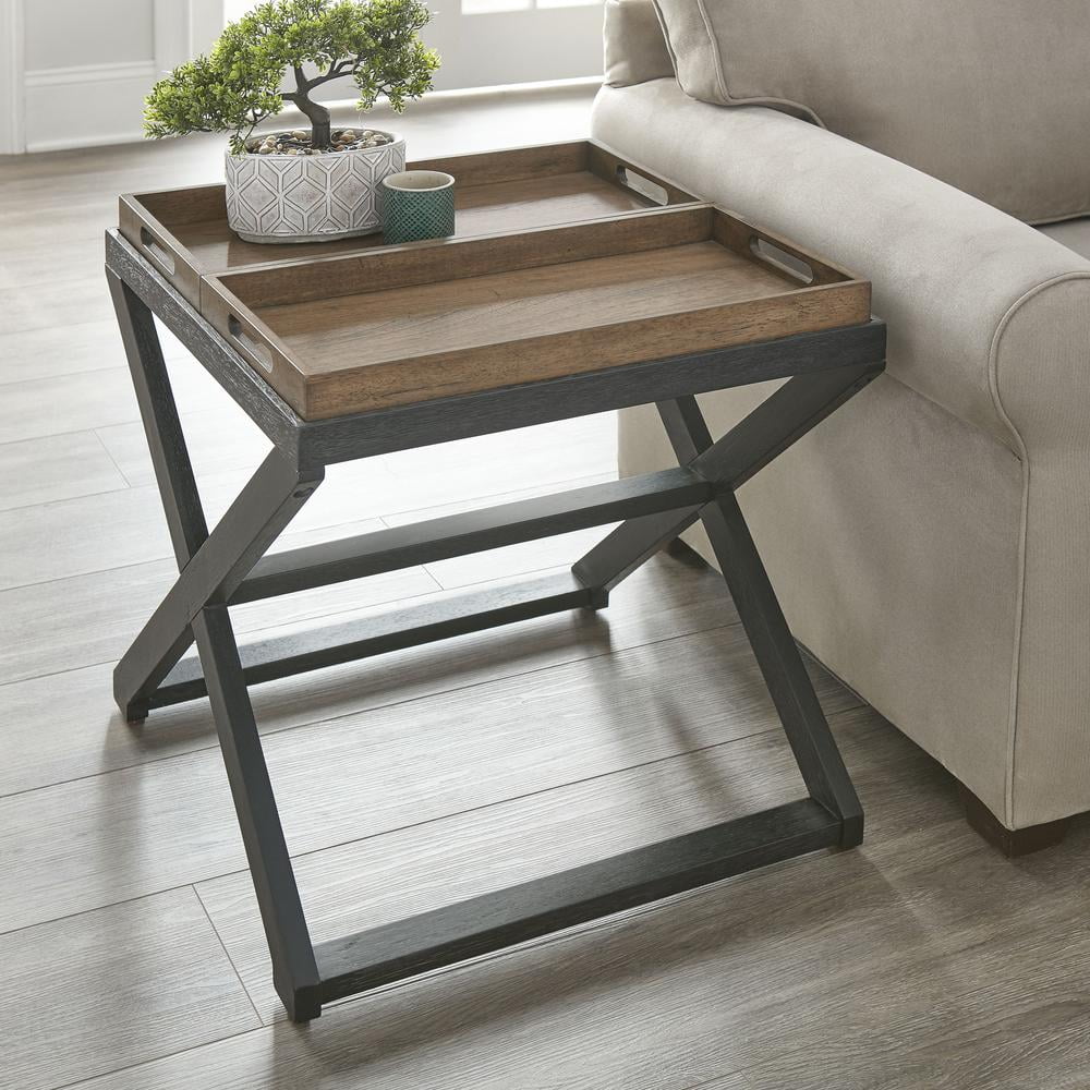 Topeka Walnut and Ebony Solid Wood End Table with Reversible Trays