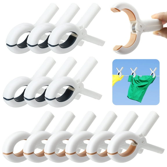 Topekada 12 Pcs Beach Towel Clips, 3.74 Inch Large Plastic Towel Holder Clips with Silicone Gasket, Heavy Duty Windproof Hanger Clothespins for Beach Chair Pool Home Daily Laundry Room