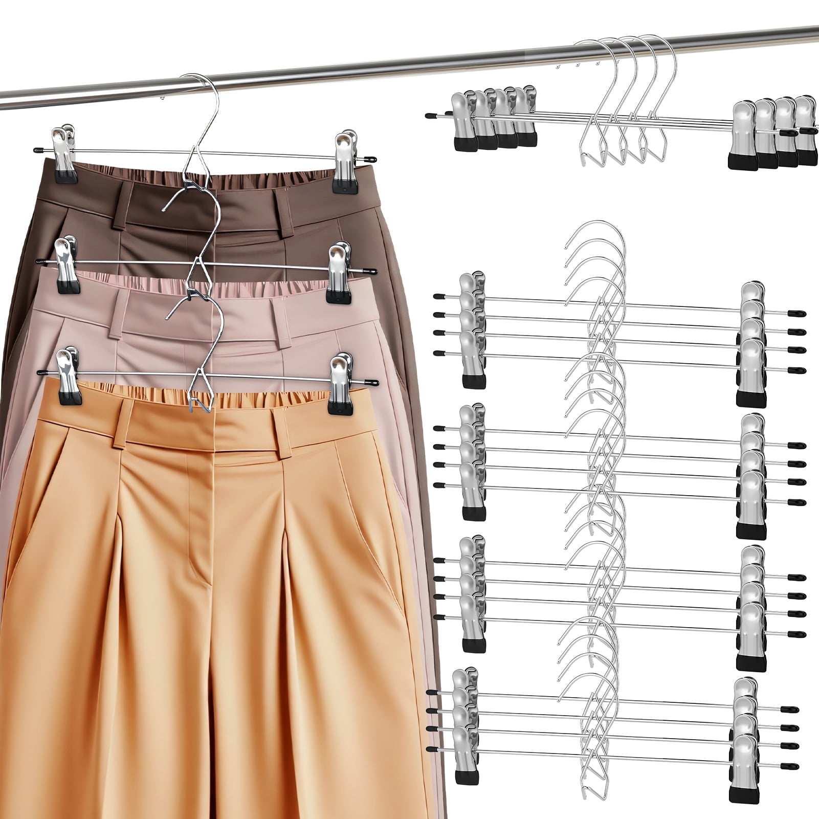 Topekada 16 Pack Pants Hangers Space Saving, 13 Inch Hangers with Clips, Stackable Skirt Hangers, Non Slip Metal Clothes Hangers for Shorts, Skirt, Jeans