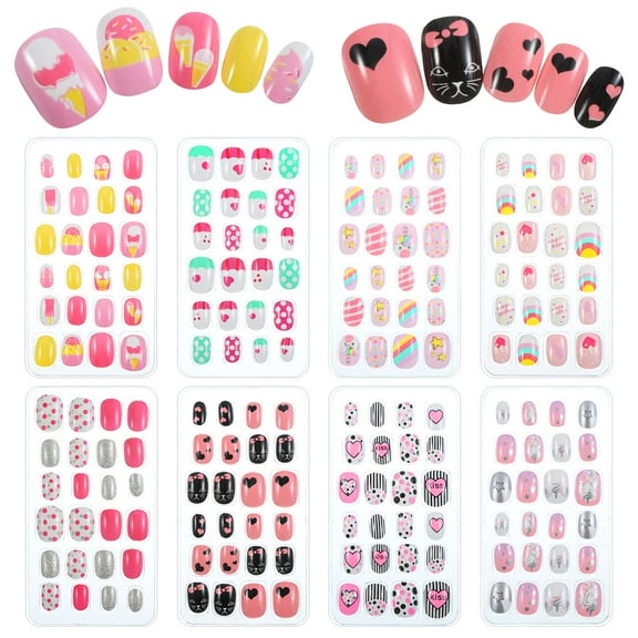 Springcorner 192 Pieces Kids Press on Nails,Children Fake Nails Artificial False Nail Tips Pre Glue Full Cover Short Acrylic Nails for Girls Kids Nail Art Decor