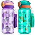 thumbnail image 1 of Topekada 2 Pack 20oz Kids Water Drinking Bottle - BPA Free, Auto Push Button, Chug Lid, Carry Loop Lightweight, Spill-Proof Water Bottle with Cute Design For Girls & Boys, 1 of 7