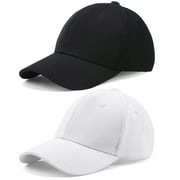 Topekada 2 Pack Adult Unisex Baseball Caps, Adult Adjustable Washed Baseball Hat, Sun Protection Outdoor Cotton Sports Caps for Hiking, Biking, Running, Playing Baseball(Black;White)