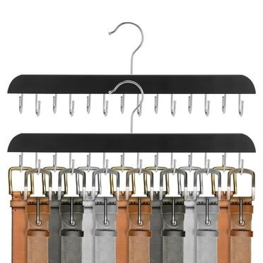 Topekada 2 Pack Belt and Tie Hanger for Closet, Wooden Tie Belt Holder with 28 Hooks,360 Degree Rotating Multiuse Tank Top Hanger for Closet Wardrobe Organizers and Storage(Black)