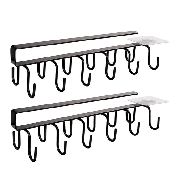 Topekada 2 Pack Coffee Mug Holder for Cabinet, 24 Hooks Under Shelf Hanger Organizer Rack, No Drill Installation, Space Saving Mug Organizer for Cups, Utensils, Pots and Pans