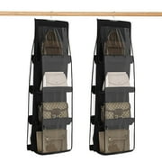 Topekada 2 Pack Purse Organizer Hanger, Purse Hanger Closet 8 Pockets Bag Organizer for Closet, Wide and Heavy Duty Wardrobe Storage Organizer Space Saving with Metal Hooks