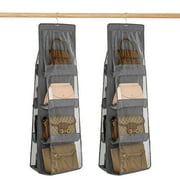 Topekada 2 Pack Purse Organizer Hanger, Purse Hanger Closet 8 Pockets Bag Organizer for Closet, Wide and Heavy Duty Wardrobe Storage Organizer Space Saving with Metal Hooks