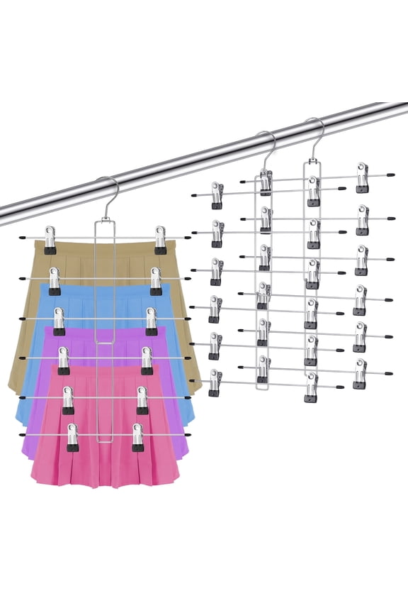 2 Pack Skirt Hangers with Clips,6 Tier Pants Hangers Space Saving For Limited Closet,Apartment College Dorm Room,Multi-use Closet Hanger Closet Organizers And Storage