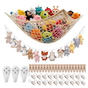 Topekada 2 Pack Stuffed Animal Hammock Set, Sturdy Large Stuffed Animal Storage Net and Suspension Rope, Cotton Corner Hanging Organizer for Kids Baby Nursery W