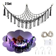 Topekada 2 Pack Stuffed Animal Storage Hammock Net,LED Light Nursery Hanging Organizer for Stuffed Dolls and Plush Toys,Large Corner Stuffy Holder for Kids Bedroom and Playroom