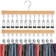 Topekada 2 Pcs Legging Organizer for Closet, Heavy Duty Pants Hangers with Clips Holds 24 Leggings,Jeans,Hats,Shorts,Socks, 360 Degree Rotating Space Saving Clothes Organizer for Closet(Nature)