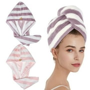Topekada 2 Pcs Microfiber Hair Towel Wrap for Woman, Drying Curly Hair Wrap with Button, Hair Drying Towel Wrap for Women Wet Hair(Pink,Purple)