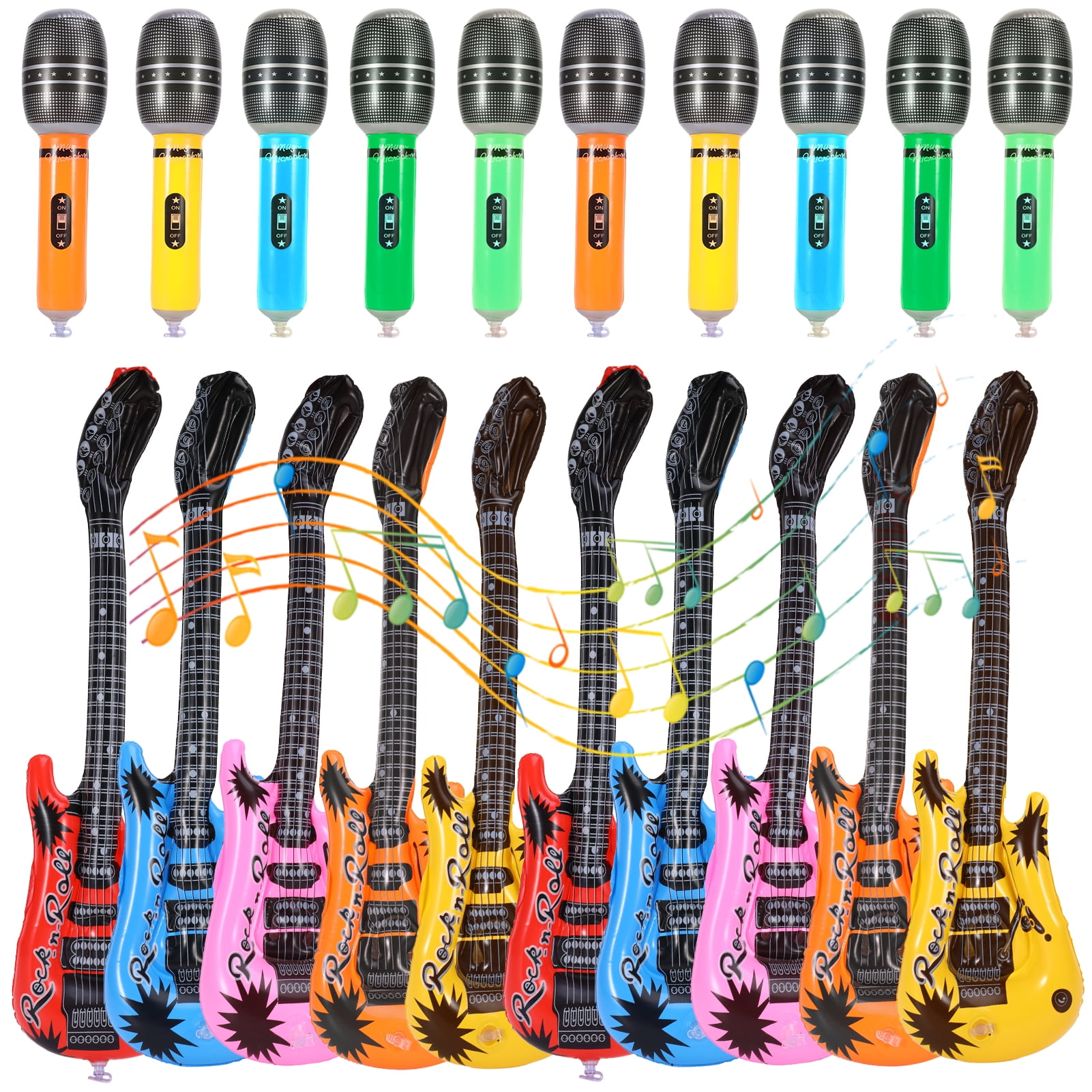 Topekada 20 Pcs Kids Inflatable Guitar and Microphones, 21'' Blow Up