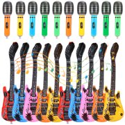 Topekada 20 Pcs Kids Inflatable Guitar and Microphones, 21'' Blow Up Guitar, 80s Party Supplies Inflatable Instrument Rock and Roll Music Party Gifts for Christmas Xmas Birthday Party