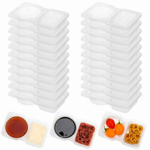 Topekada 25 Sets Double Compartment Condiment Container with Lid, 5oz Disposable Portion Snack Containers Sauces Dip to Grab and Go with Prep For Adults, On The Go For Kids
