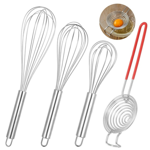 Topekada 3 Pack Egg Whisk with Yolk White Separator,8"10"12" Stainless Steel Wire Whisk Set for Cooking Kitchen Wire Egg Beater for Stirring,Blending and Beating,Strong Handle