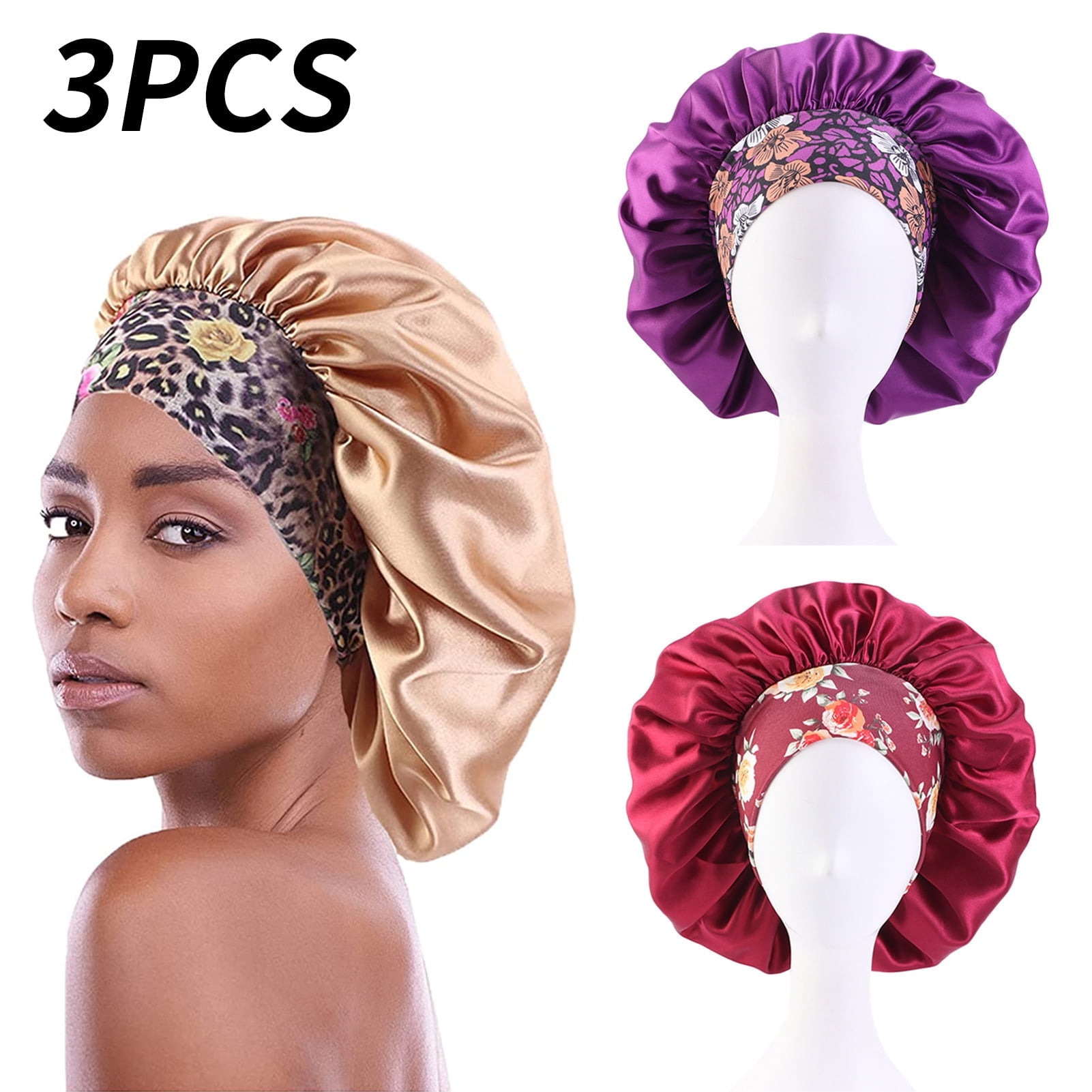 Topekada 3 Pcs Hair Bonnets for Women, Satin Hair Bonnet for Sleeping ...