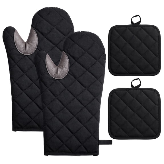 Topekada 3 Pcs Oven Mitts and Potholders Set, 1 Pair Extended Professional Oven Mitts with 2 Heat Insulation Pad, Classic Heat Resistant Kitchen Oven Gloves for Cooking Baking Grilling