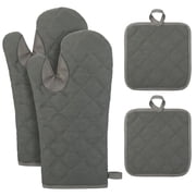 Topekada 3 Pcs Oven Mitts and Potholders Set with PU Leather Reinforced Palm for Baking Grilling Gray