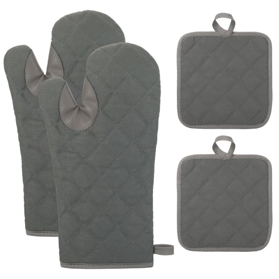 Topekada 3 Pcs Oven Mitts and Potholders Set with PU Leather Reinforced Palm for Baking Grilling Gray
