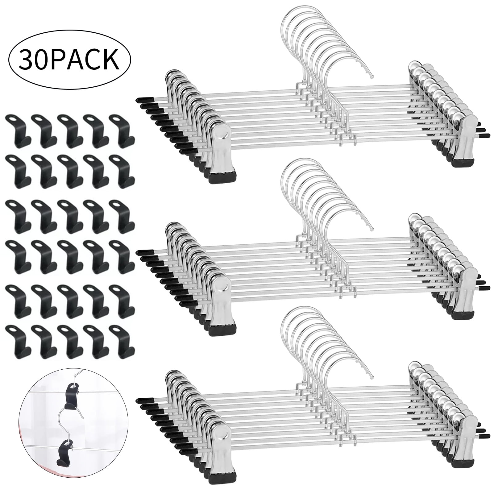 Topekada 30 Pack Pants Hangers with Connector Hooks Set, 9-11 Inch Non Slip  Stainless Steel Metal Pants Hanger with Clips, Space Saving Clothes Hangers  for Shorts, Skirt, Bottoms, Jeans 