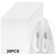 Topekada 30 Pcs Travel Shoe Bag,15*12'' Pouch Drawstring Shoe Bag, Portable Packing Dustproof White Non Woven for Storage Packing Rope Space Saving(Medium)